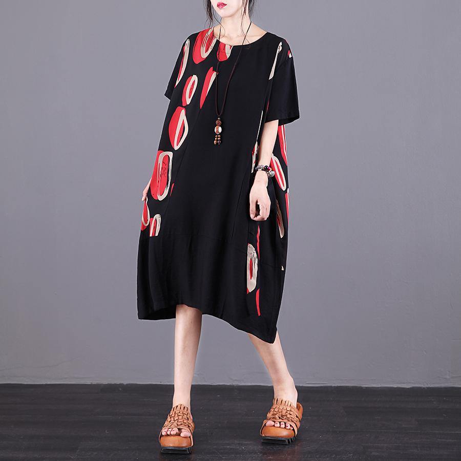 Beautiful o neck patchwork chiffon top quality Fabrics red print Vestidos De Lino Dress Summer - Omychic