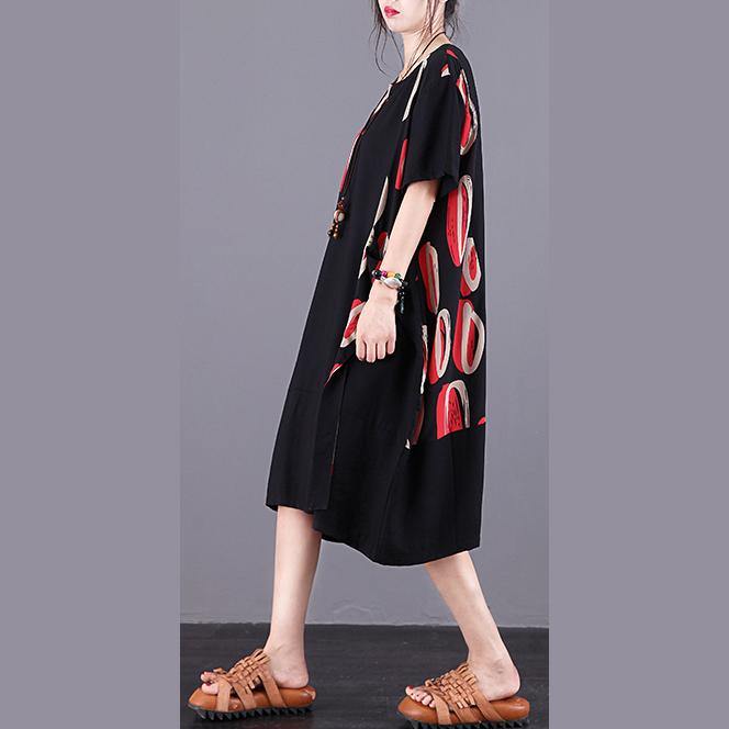 Beautiful o neck patchwork chiffon top quality Fabrics red print Vestidos De Lino Dress Summer - Omychic