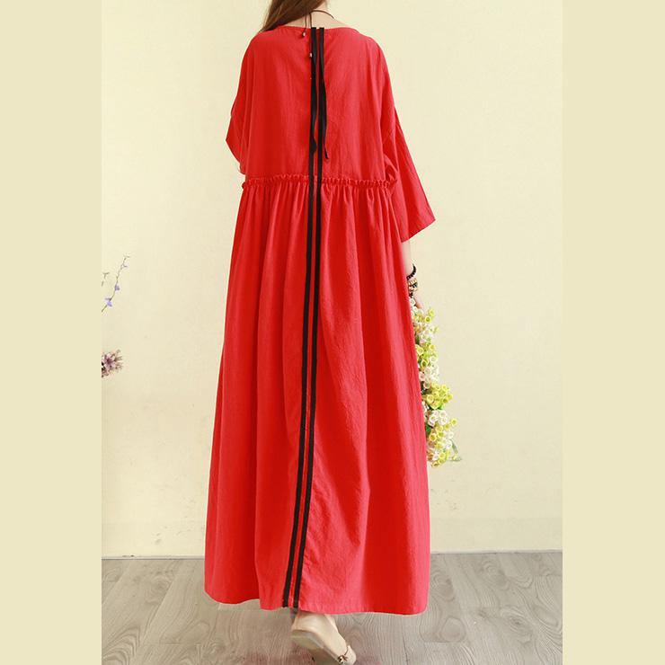 Beautiful o neck patchwork cotton linen Robes Soft Surroundings Tunic red cotton robes Dresses - Omychic