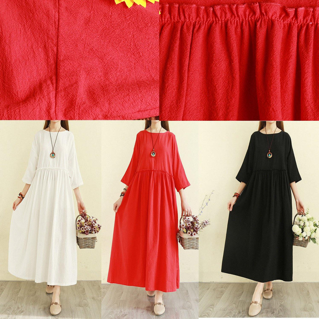 Beautiful o neck patchwork cotton linen Robes Soft Surroundings Tunic red cotton robes Dresses - Omychic