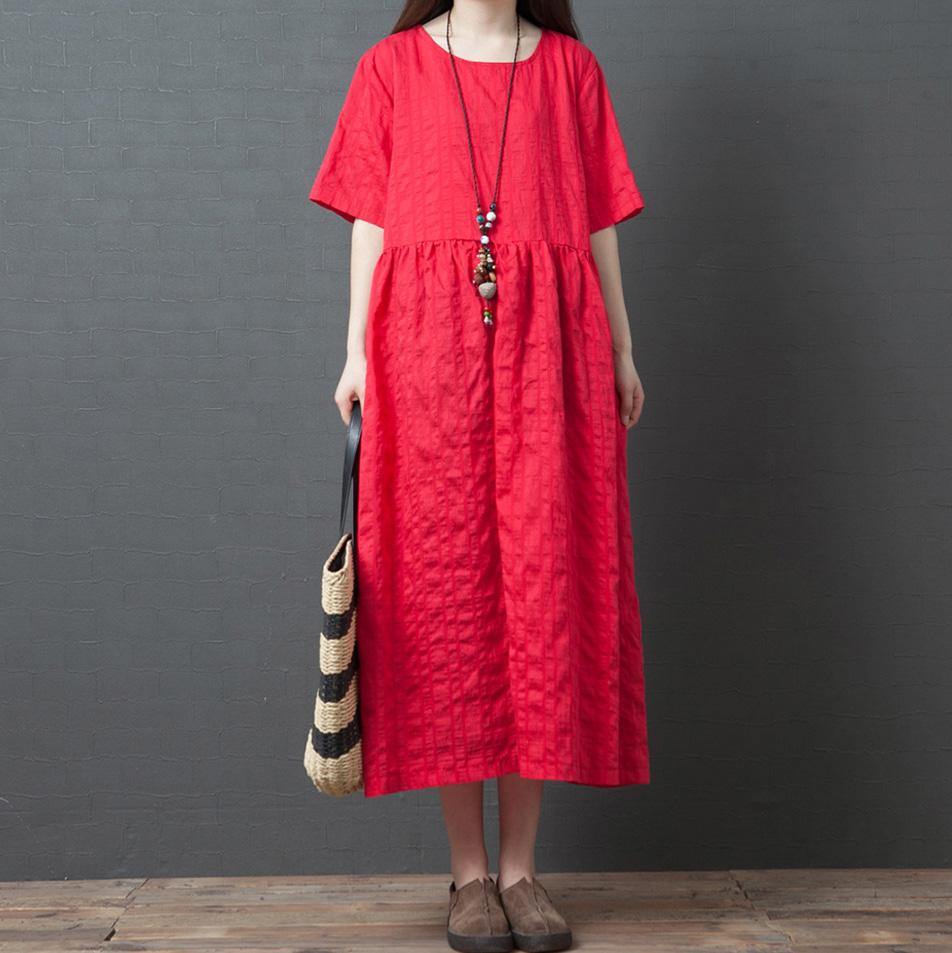 Beautiful o neck wrinkled linen clothes For Women Fashion Ideas red Dresses summer - Omychic