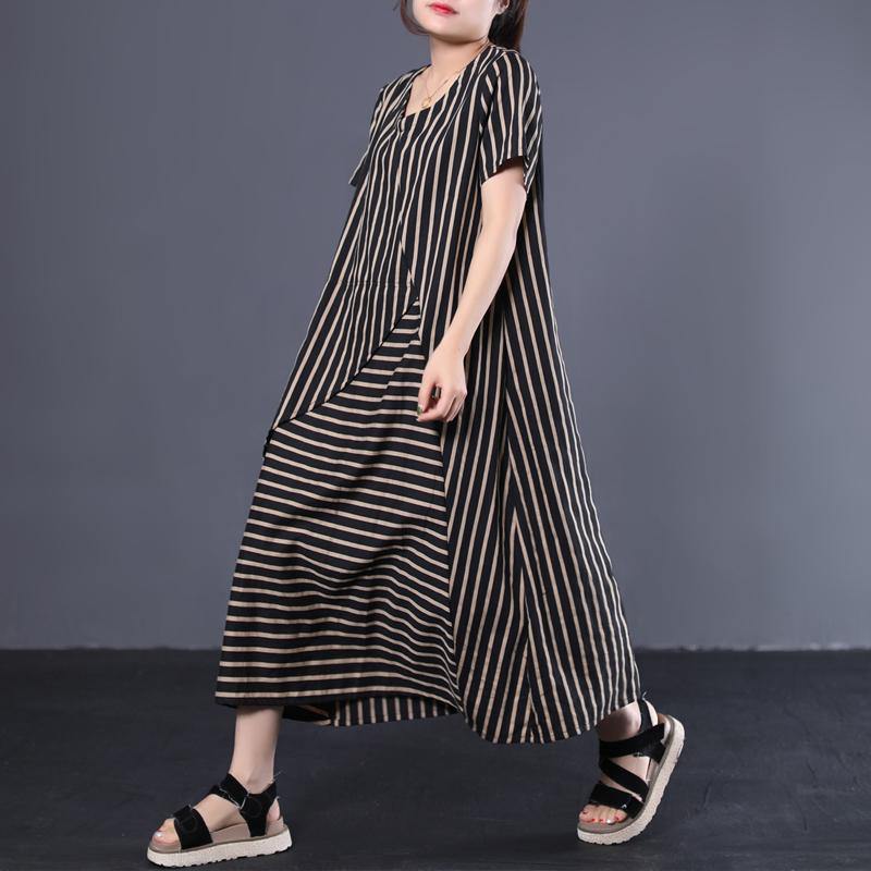 Beautiful patchwork cotton clothes Women Shape black striped Traveling Dress summer - Omychic