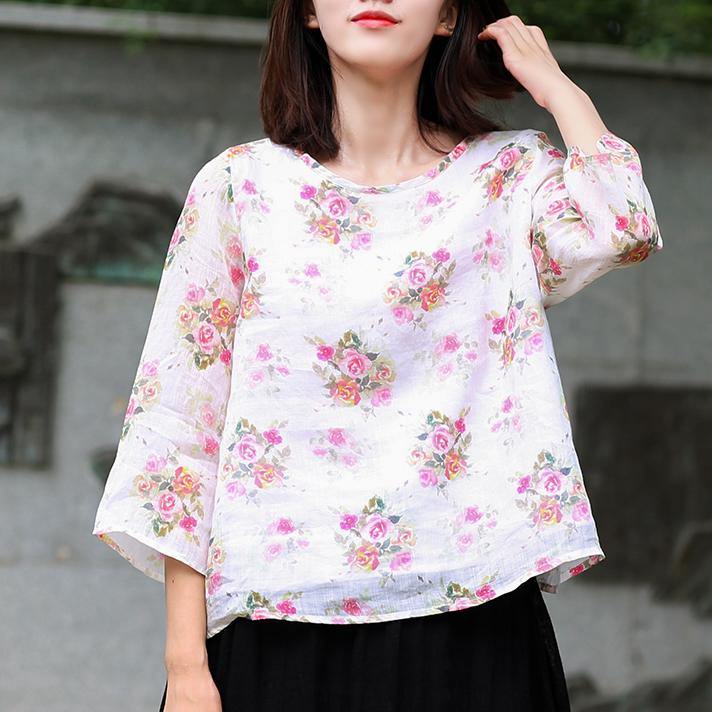 Beautiful prints linen clothes For Women design white blouses summer - Omychic
