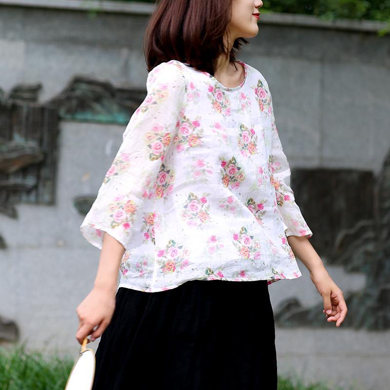 Beautiful prints linen clothes For Women design white blouses summer - Omychic
