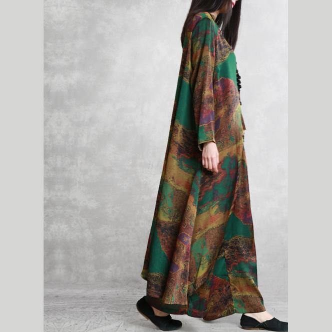 Beautiful silk plus size low high design  green print tops and casual wide leg pants two pieces - Omychic