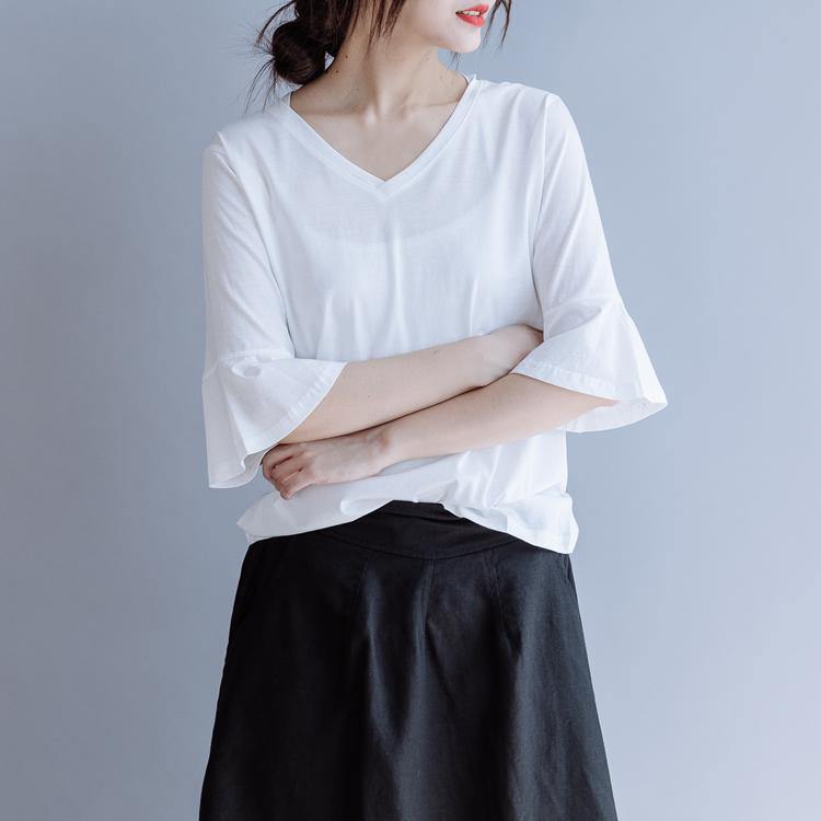 Beautiful v neck half sleeve cotton Shirts Sewing white shirt summer - Omychic