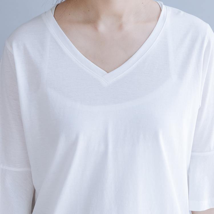 Beautiful v neck half sleeve cotton Shirts Sewing white shirt summer - Omychic