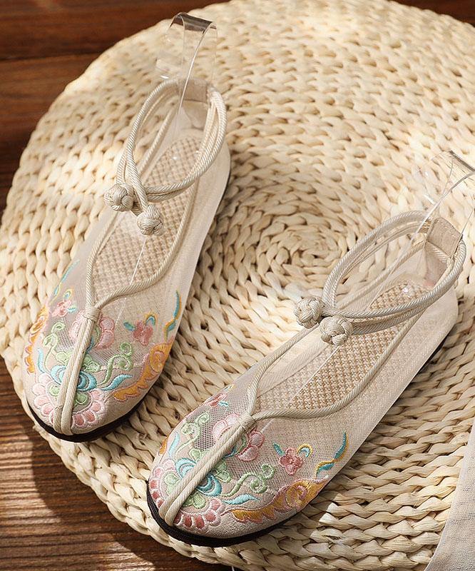 Beige Tulle Embroidered Oriental Flat Shoes