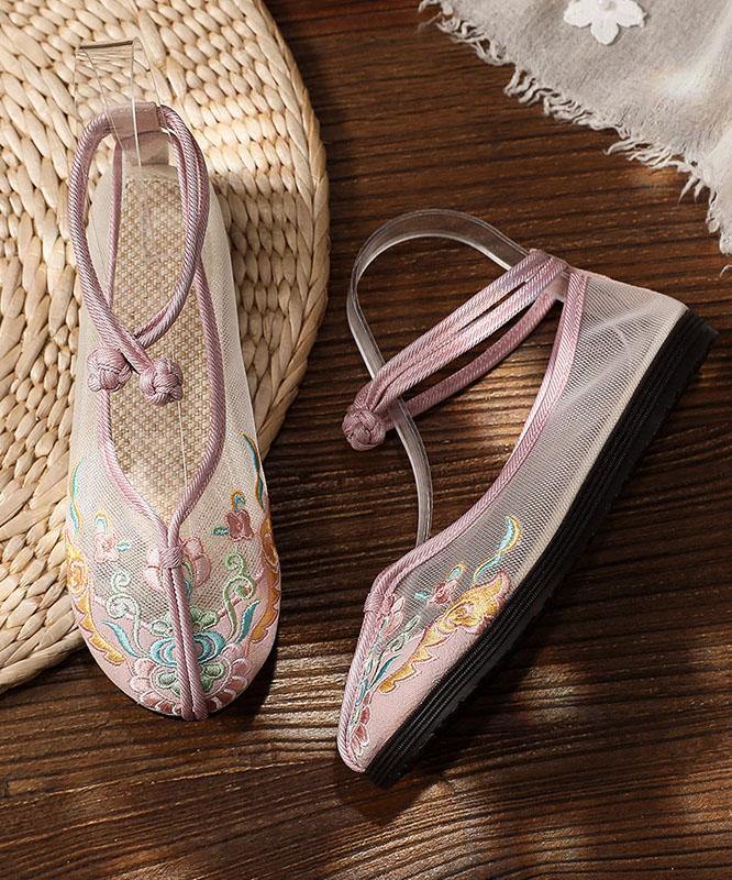 Beige Tulle Embroidered Oriental Flat Shoes