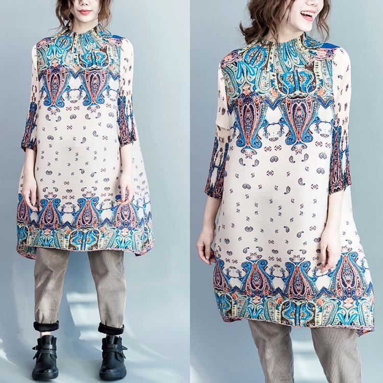 Beige oversize cotton dress engineered print shirt dresses long blouse maternity dress - Omychic