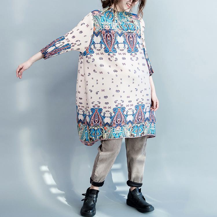 Beige oversize cotton dress engineered print shirt dresses long blouse maternity dress - Omychic