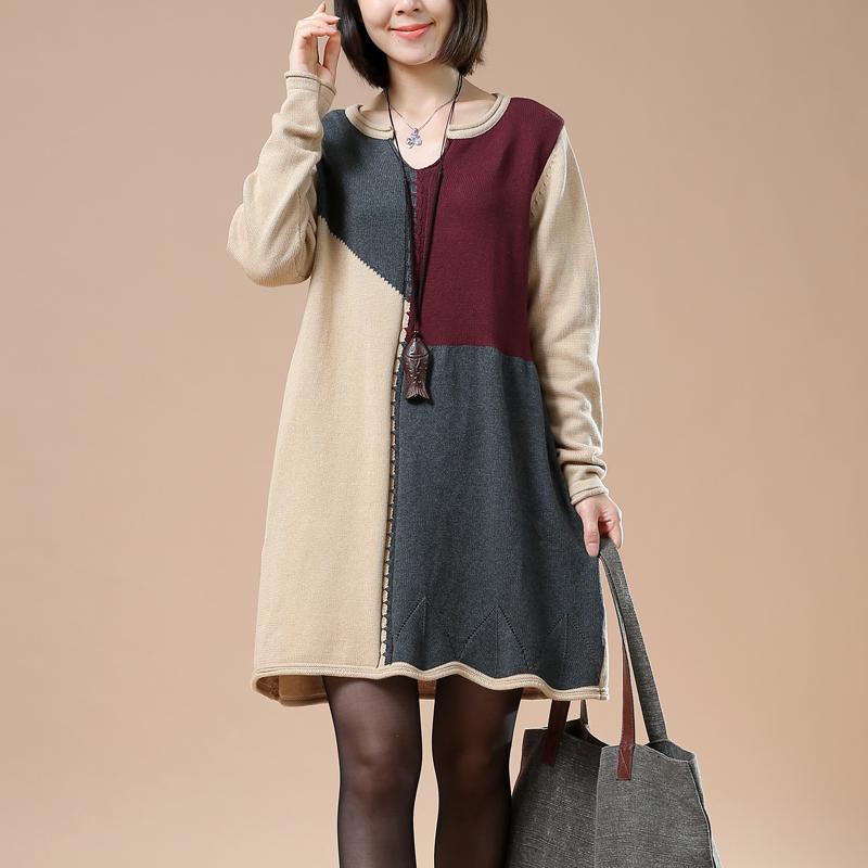 Beige woman sweaters color patchworks - Omychic