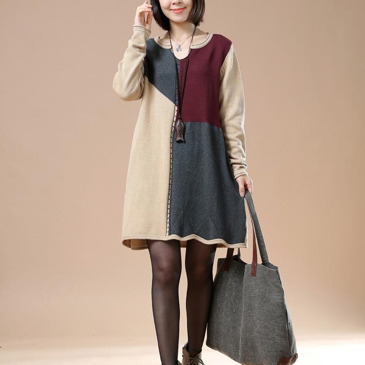 Beige woman sweaters color patchworks - Omychic