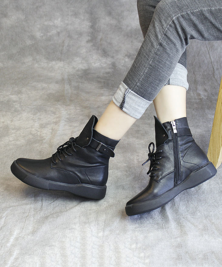 Black Boots Cowhide Leather Boutique Rivet Lace Up Shelsea Boots