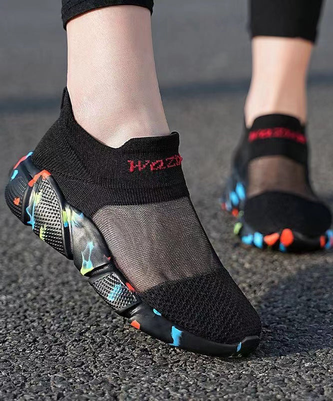 Black Breathable Mesh Casual Splicing Flat Shoes For Plus Size