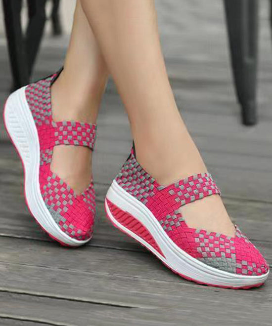 Black Casual Knit Fabric Art Splicing High Wedge Heels Shoes