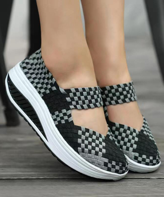 Black Casual Knit Fabric Art Splicing High Wedge Heels Shoes