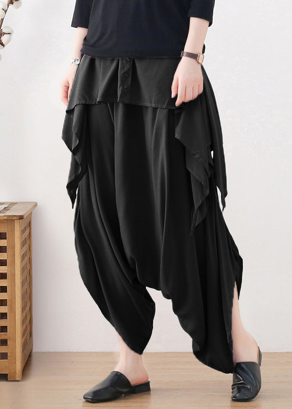 Black Elastic Waist Cotton Wide Leg Pants Skirt Fall