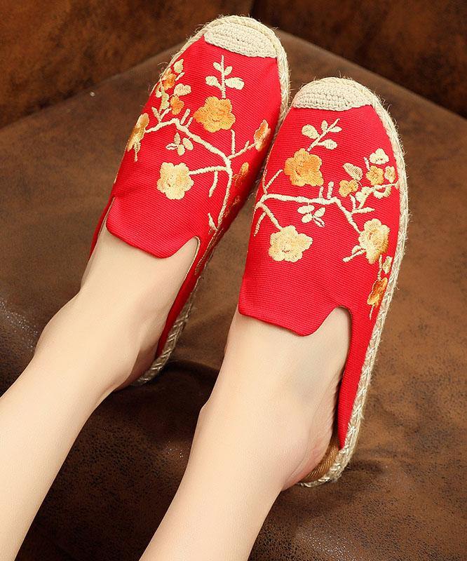 Black Embroidered Cotton Fabric Slippers Shoes