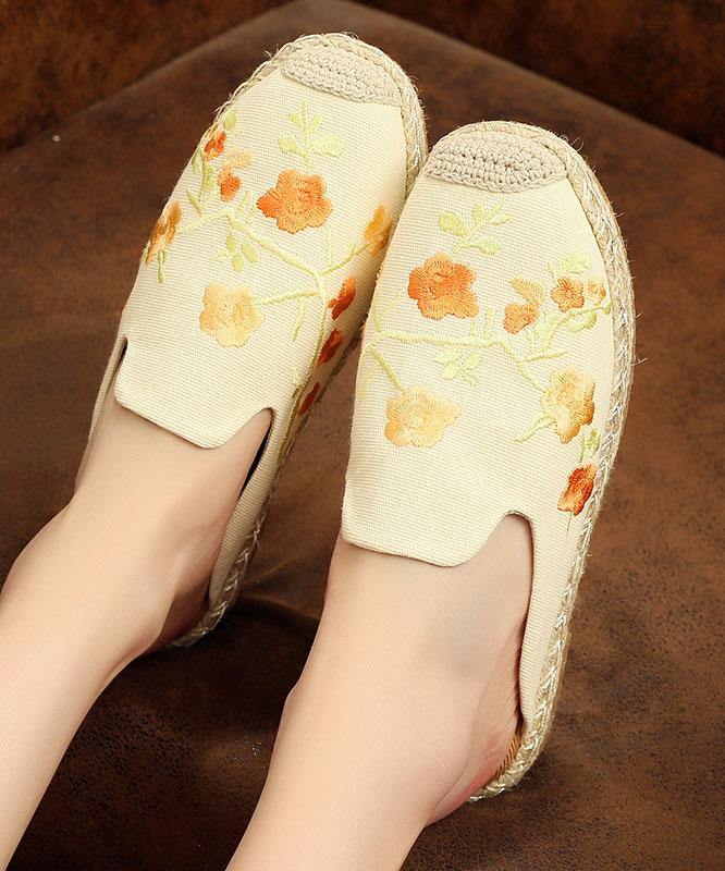 Black Embroidered Cotton Fabric Slippers Shoes
