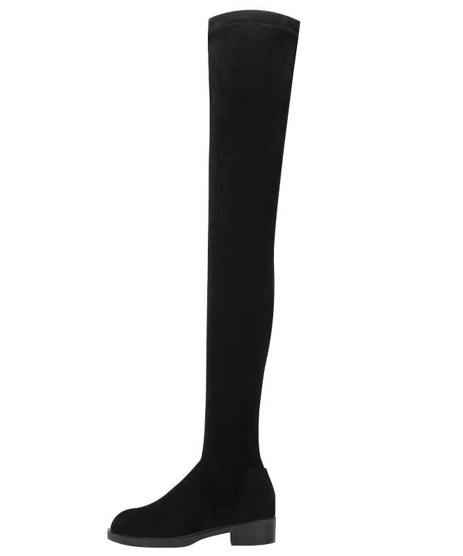Black Knee Boots Chunky Suede Fashion Versatile
