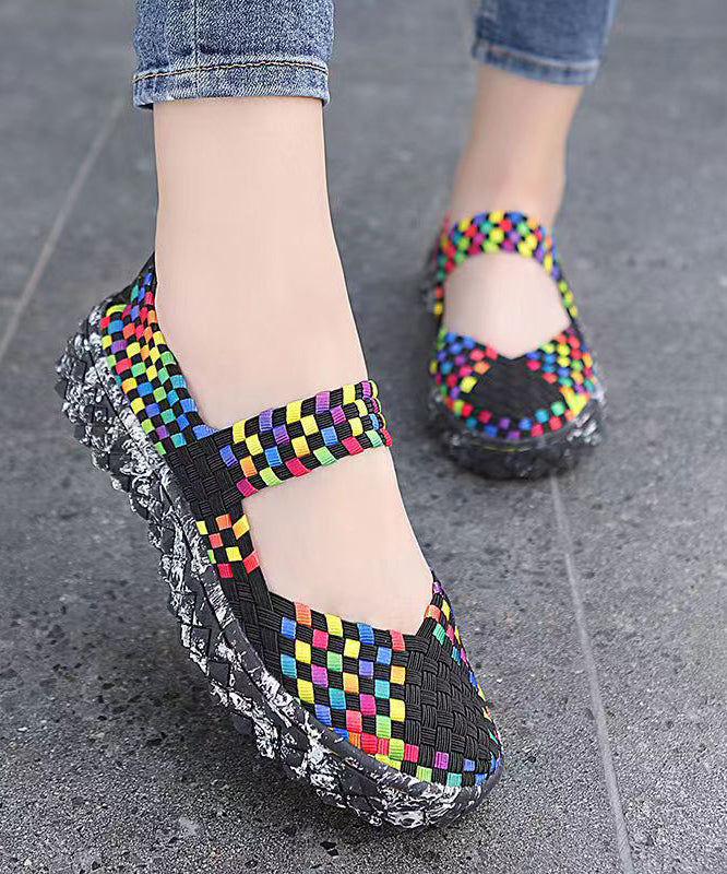 Black Knit Fabric Comfortable Splicing Flat Feet Shoes