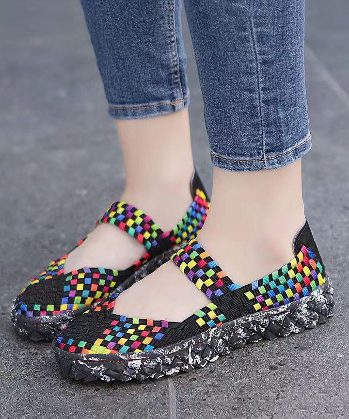Black Knit Fabric Comfortable Splicing Flat Feet Shoes