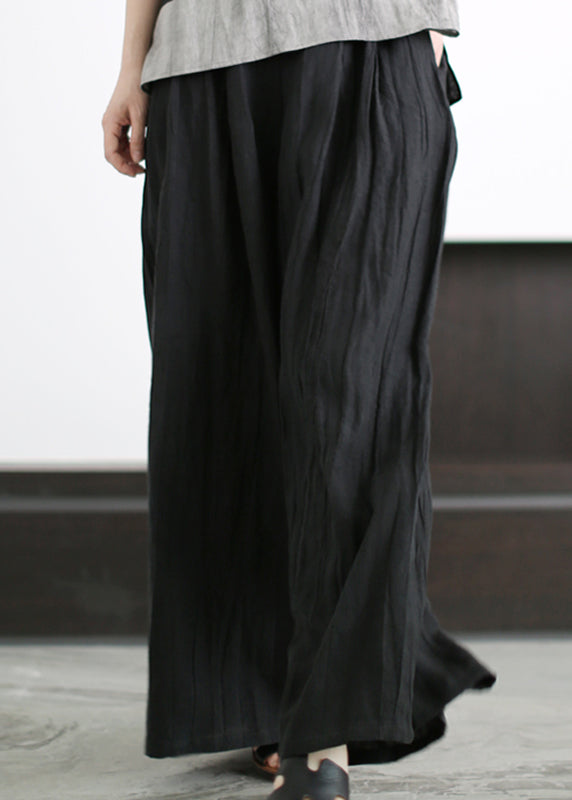 Black Linen Two Pieces Set Wrinkled Asymmetrical Half Sleeve