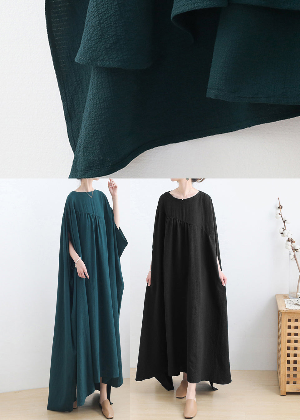 Black Low High Design Cotton Long Dress Short Sleeve