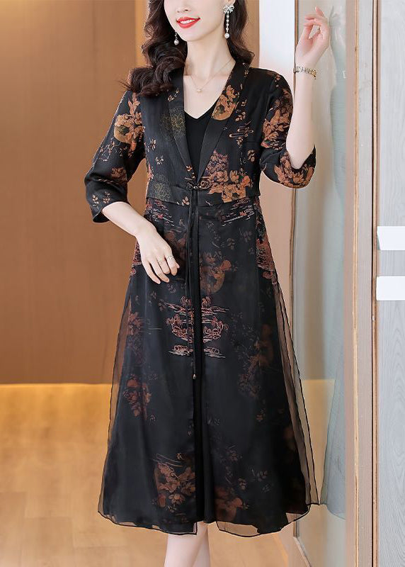 Black Oriental Silk Cardigan Embroidered Chinese Button Summer