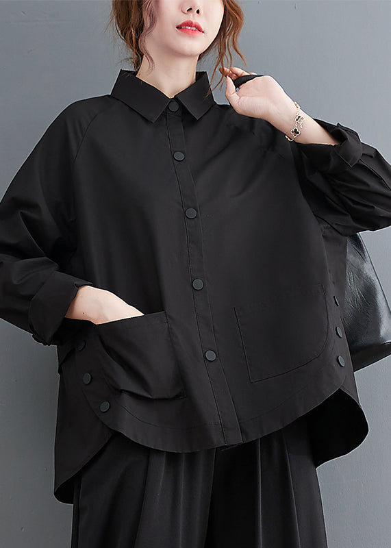 Green-texture Patchwork Cotton Shirt Top Oversized Pockets Fall