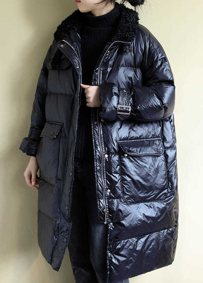 Black Pockets Fine Cotton Filled Coat Teddy Collar Zippered Winter