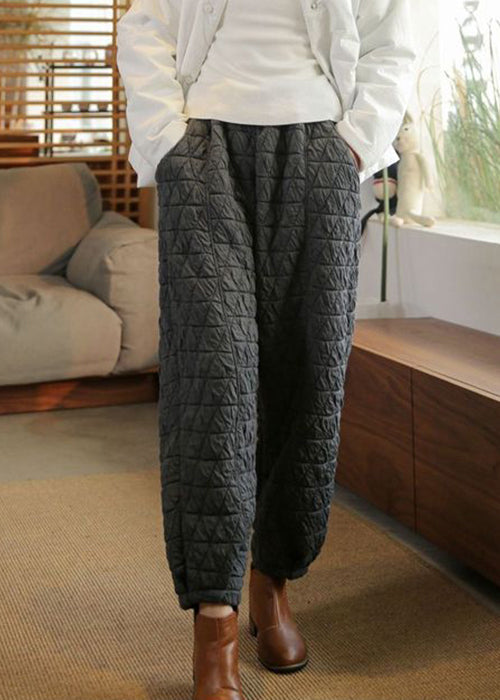 Black Pockets Thick Cotton Filled High Waist Beam Pants