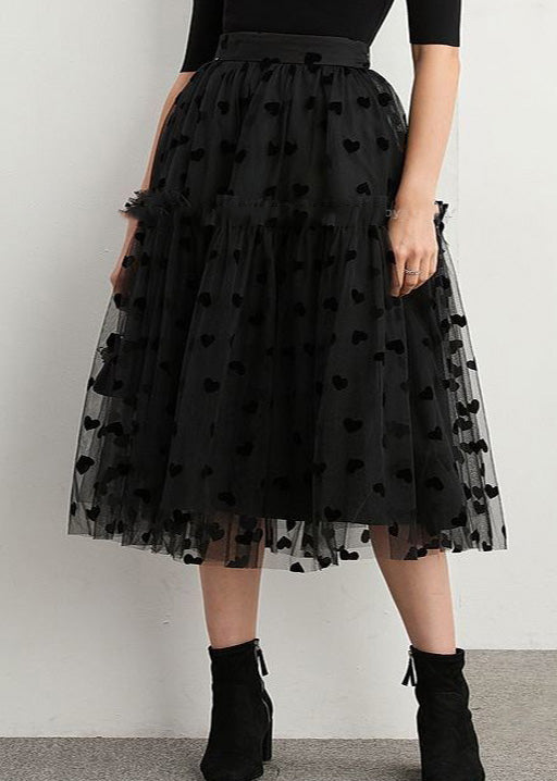 Black Ruffles Patchwork Dot Tulle Skirt