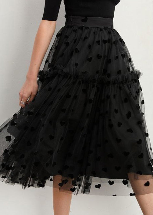 Black Ruffles Patchwork Dot Tulle Skirt