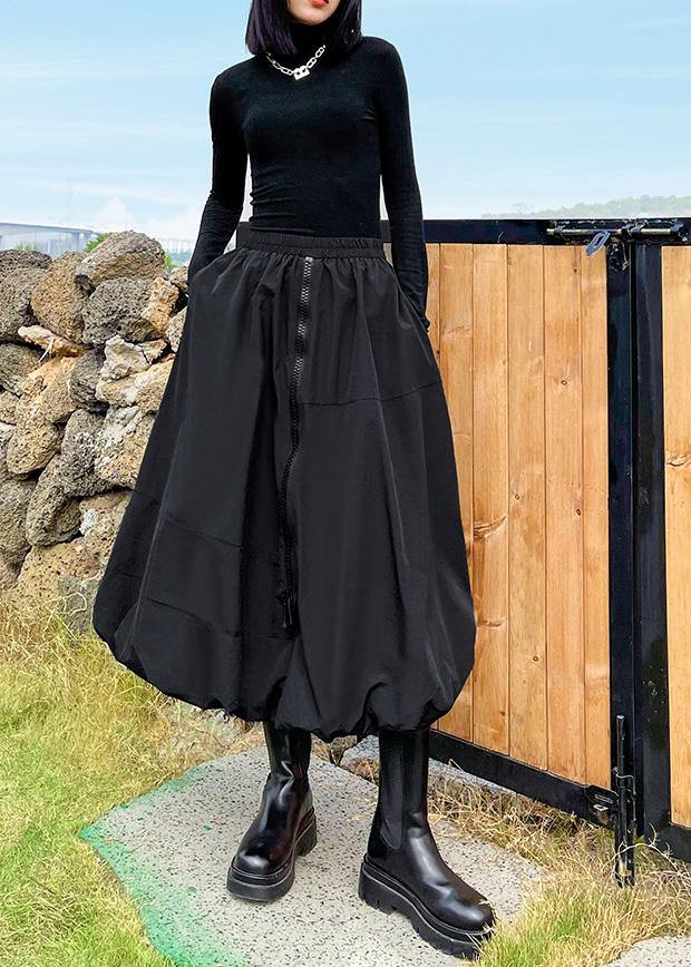 Black Skirt Women's High Waist Medium Length A-line Pompous Skirt - Omychic