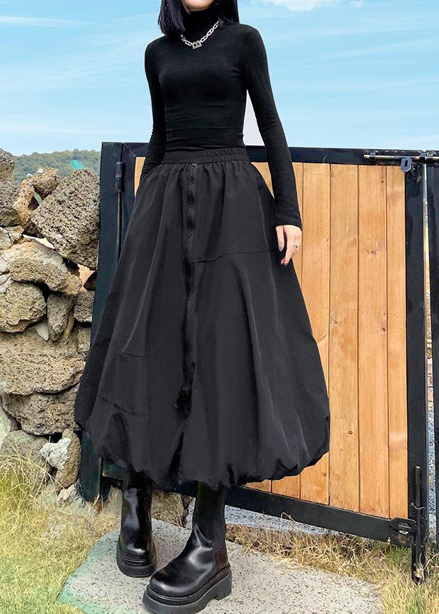 Black Skirt Women's High Waist Medium Length A-line Pompous Skirt - Omychic