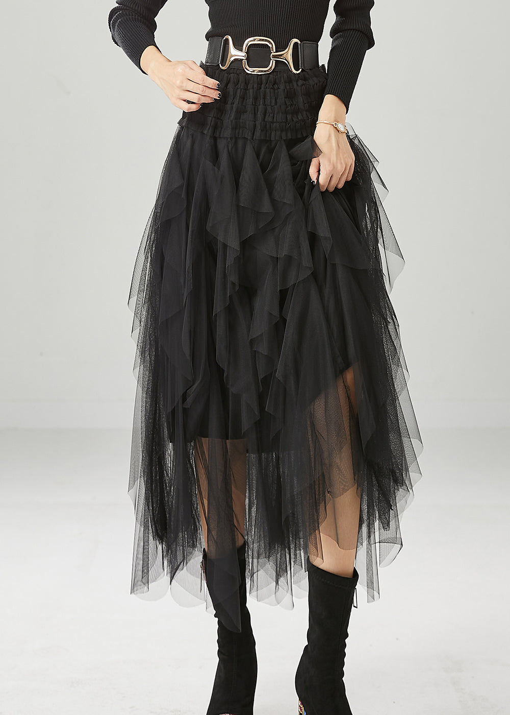 Black Slim Fit Tulle Holiday Skirts Summer