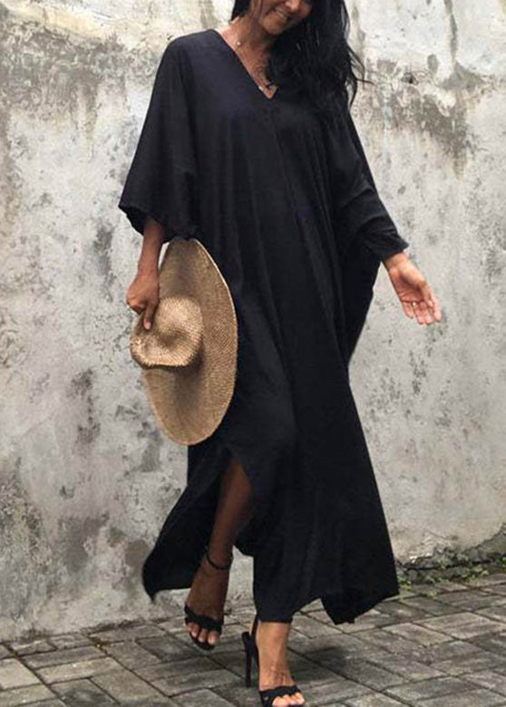 Black V Neck Long Holiday Dress Long Sleeve