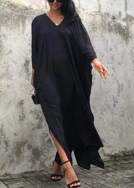 Black V Neck Long Holiday Dress Long Sleeve