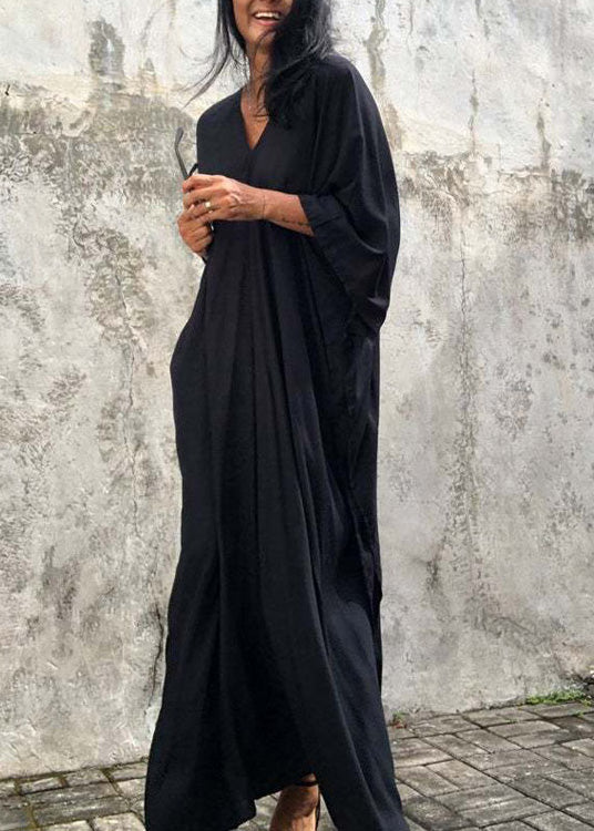 Black V Neck Long Holiday Dress Long Sleeve