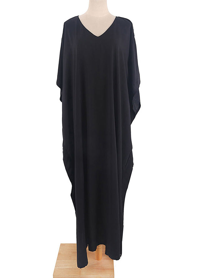 Black V Neck Long Holiday Dress Long Sleeve