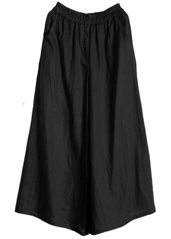 Black asymmetrical Design Linen Long Shirt Wide Leg Pants Summer - Omychic