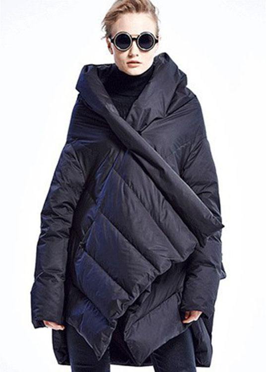 Black fashion Cloak asymmetrical design Thick Winter Duck Down Coat - Omychic