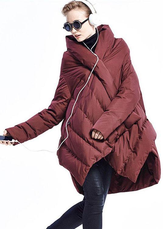 Black fashion Cloak asymmetrical design Thick Winter Duck Down Coat - Omychic