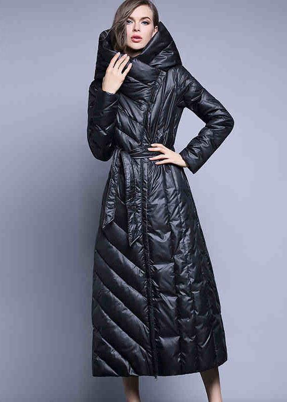 Black fashion Pockets Thick slim fit Winter lengthen Duck Down down coat - Omychic