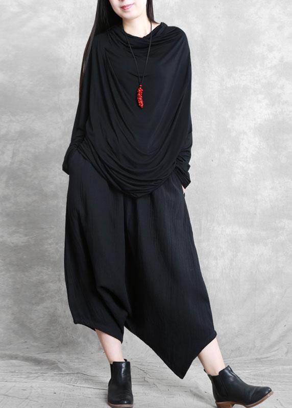 Black retro Casual Fall Asymmetrical Design Pants - Omychic