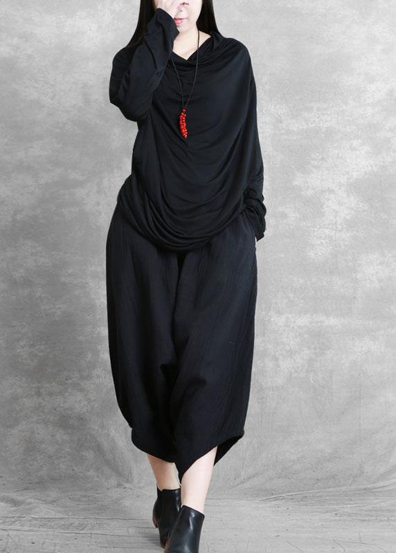 Black retro Casual Fall Asymmetrical Design Pants - Omychic