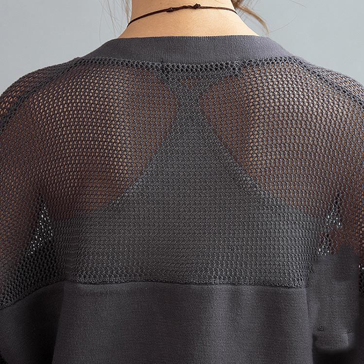 Black V neck knitted cardigan sweater top hollowed shoulder womens short jacket coat - Omychic