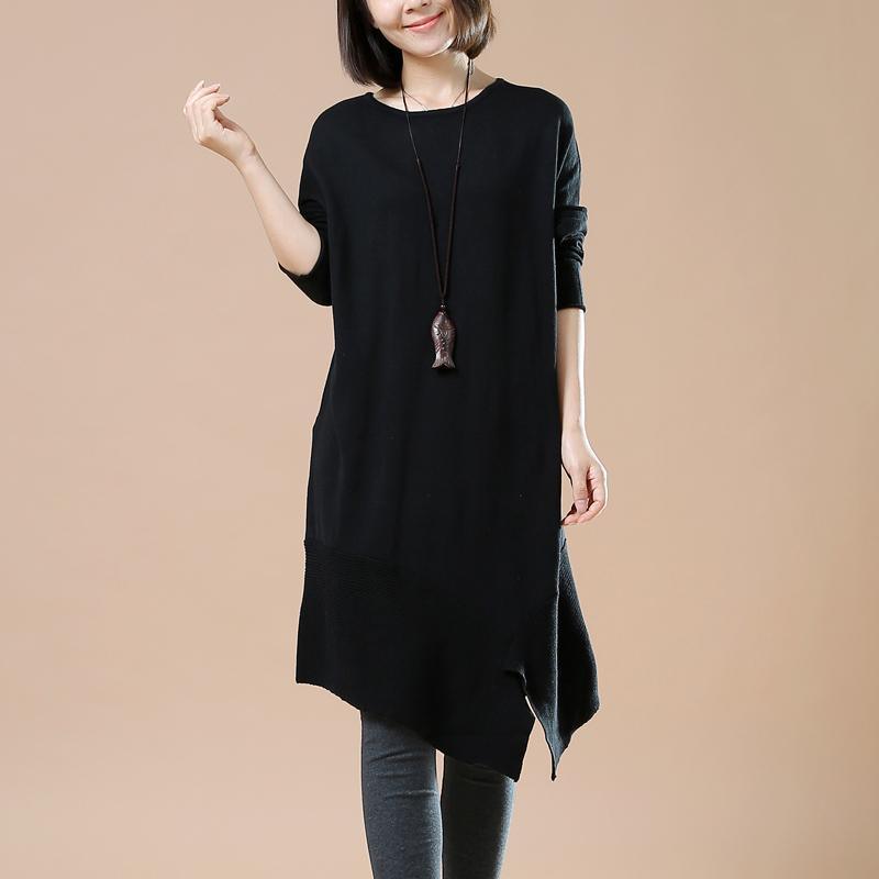 Black asymmetrical sweaters new women winter dresses - Omychic